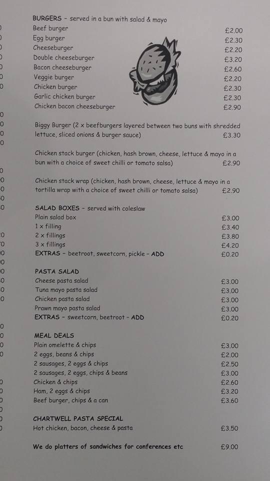 Carta De Chartwell Cafe Wigston