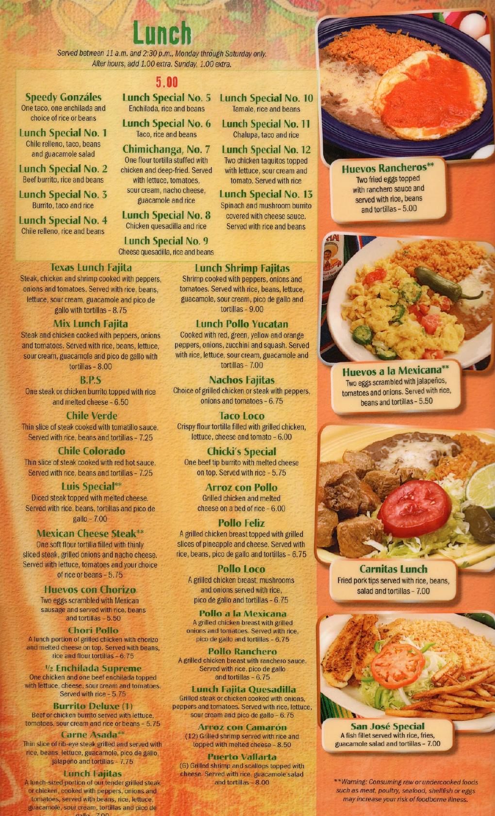 Menu at El Burrito Loco restaurant, Richlands, Cedar Valley Dr