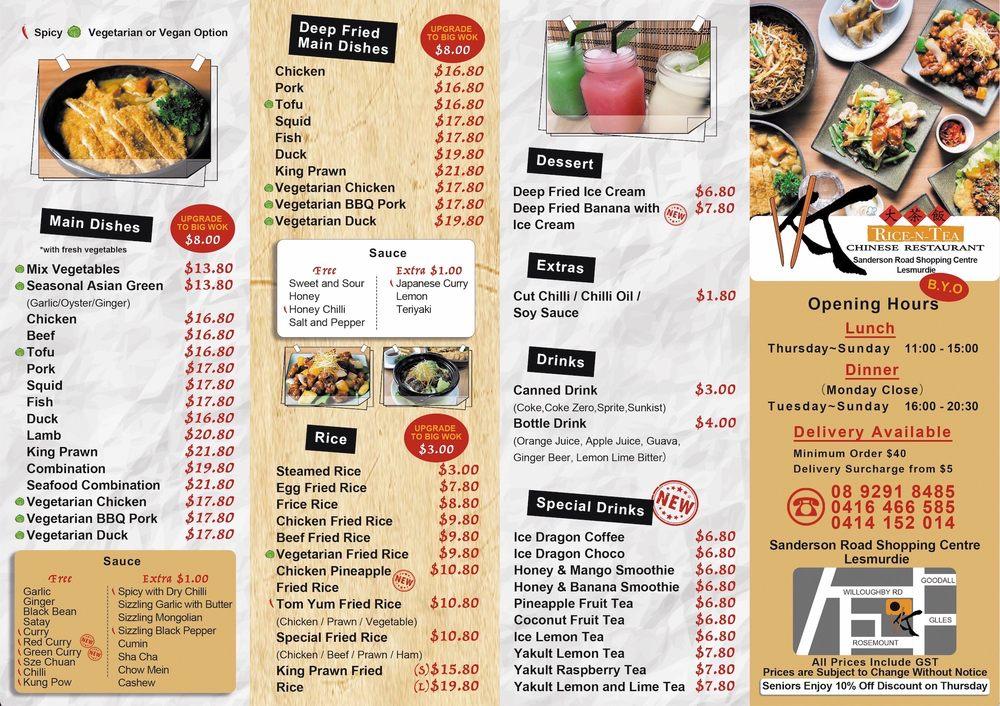 Menu at KK RiceNTea Chinese Restaurant, Lesmurdie