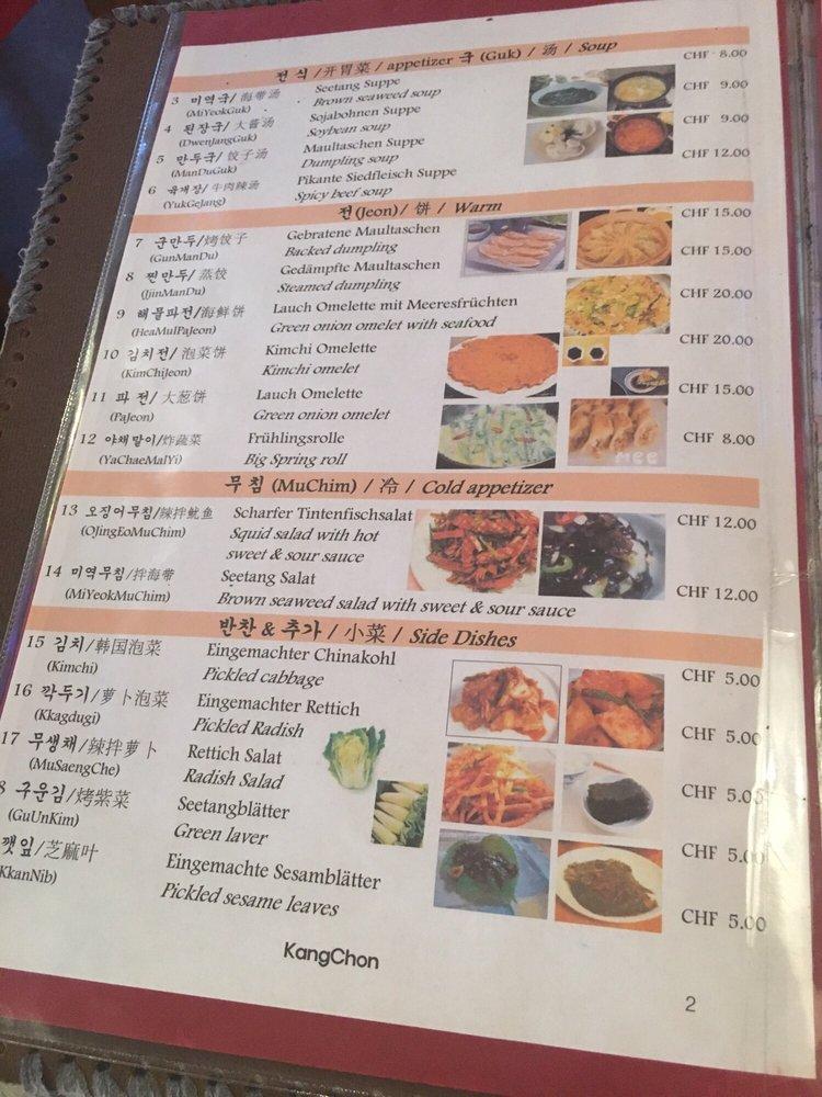Menu at Restaurant Kangchon, Interlaken