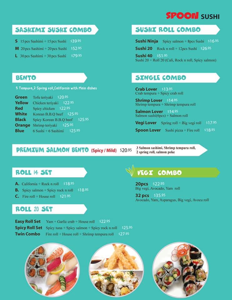Menu at Spoon Sushi restaurant, Moncton