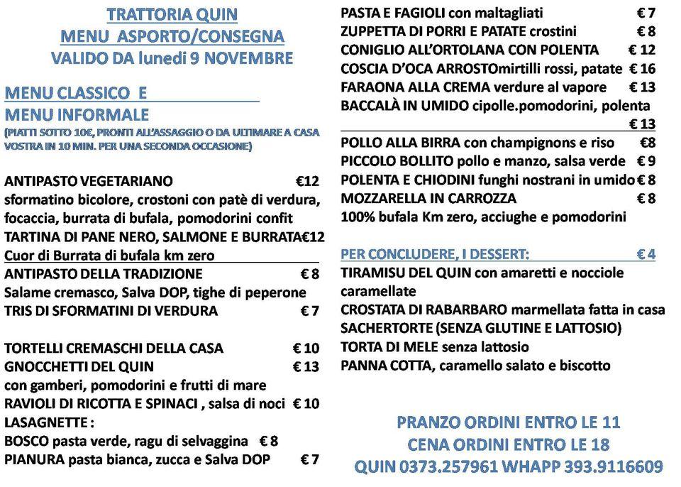 Menu da Quin ristorante, Crema