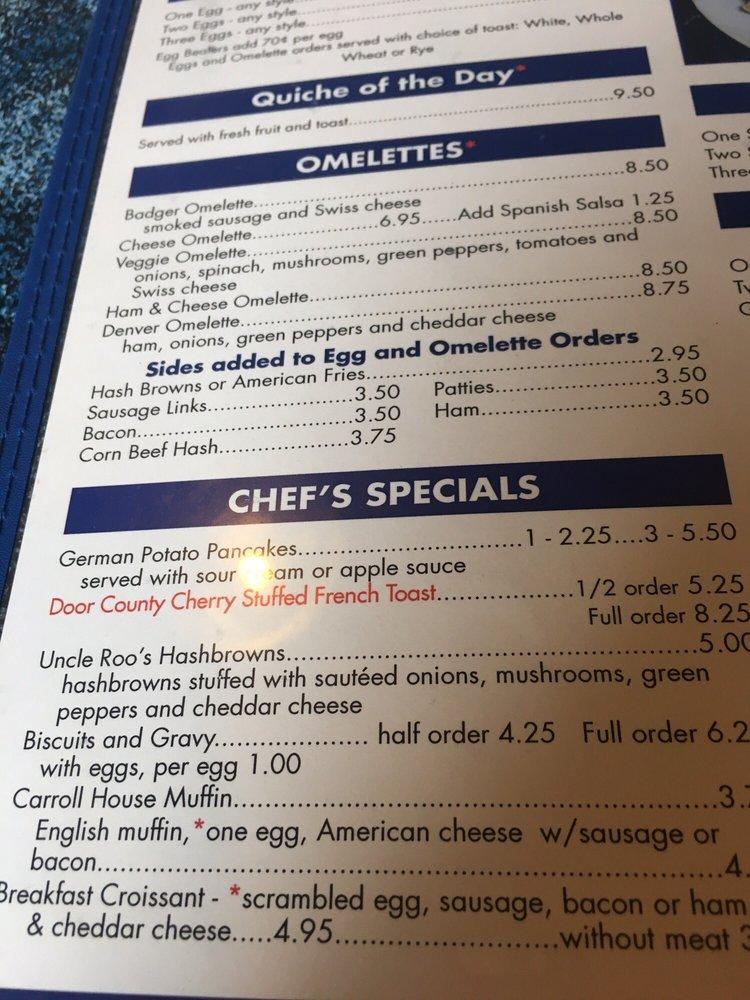 Menu at Carroll House Restaurant, Sister Bay