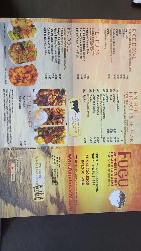 Menu at FUGU HIBACHI & SUSHI restaurant, North Port, Toledo Blade Blvd 5b