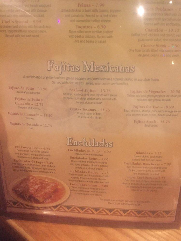 Menu at Pancho Villa Inc restaurant, Granite Falls