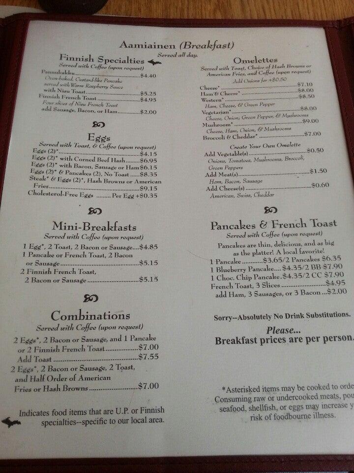 Menu at Suomi Home Bakery & Restaurant, Houghton