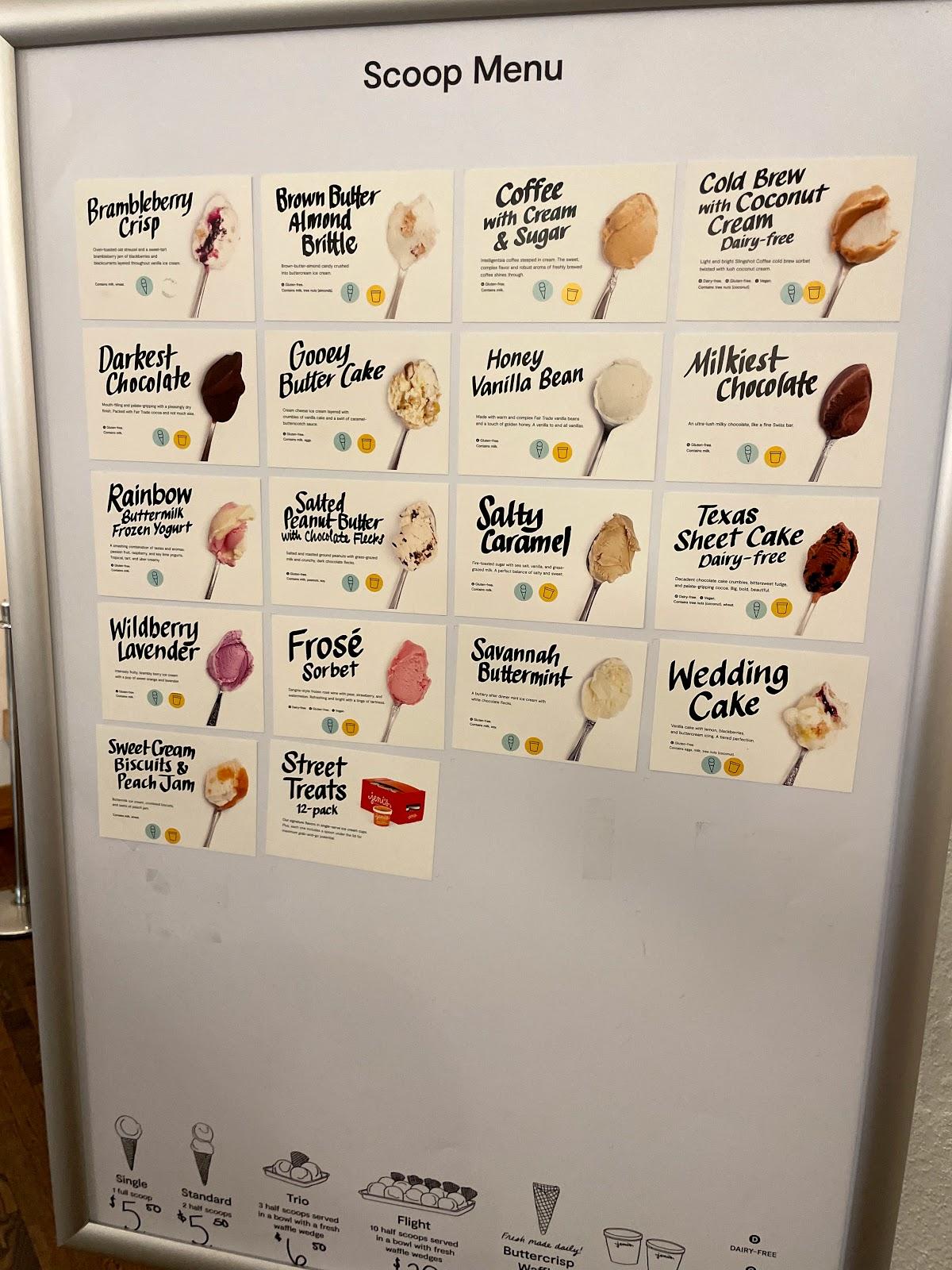 Carta del restaurante Jeni's Splendid Ice Creams, Houston, 375 W 19th St