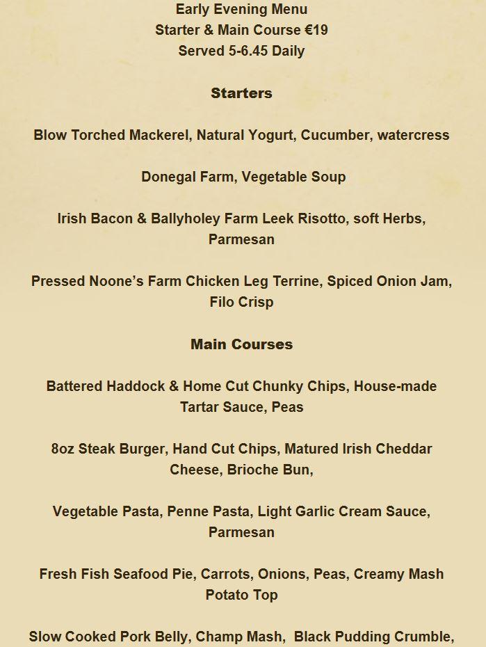 Menu at The Lemon Tree Restaurant, Letterkenny