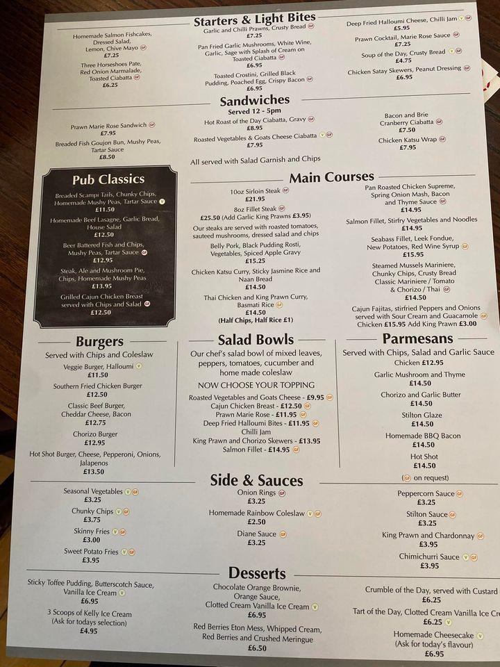 Menu at The Three Horseshoes pub & bar, Billingham, Cowpen Bewley