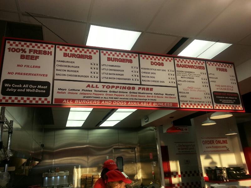 Menu at Five Guys fast food, Joplin, South Range Line Rd