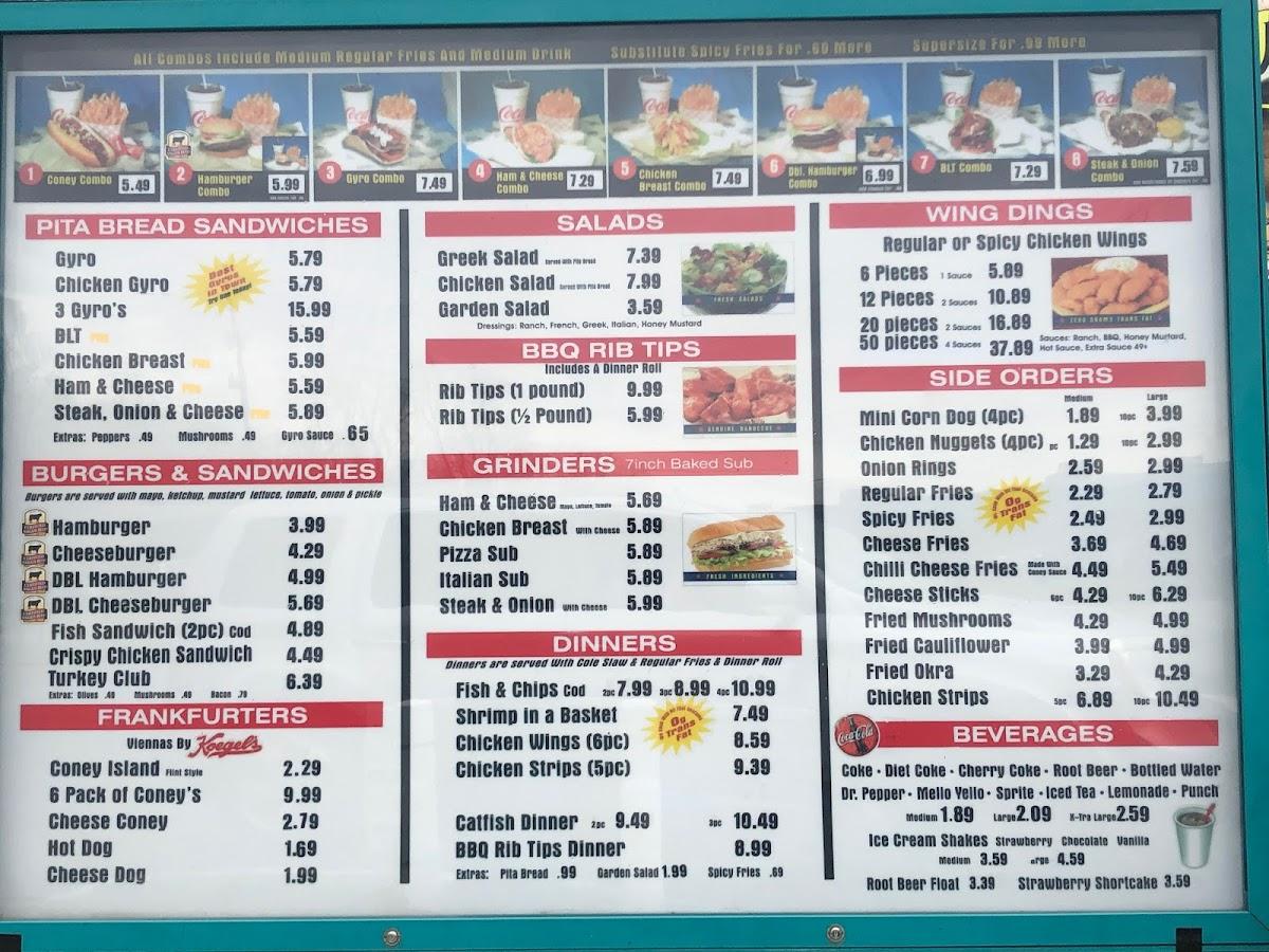 Menu at Papa's Drive-Thru restaurant, Flint