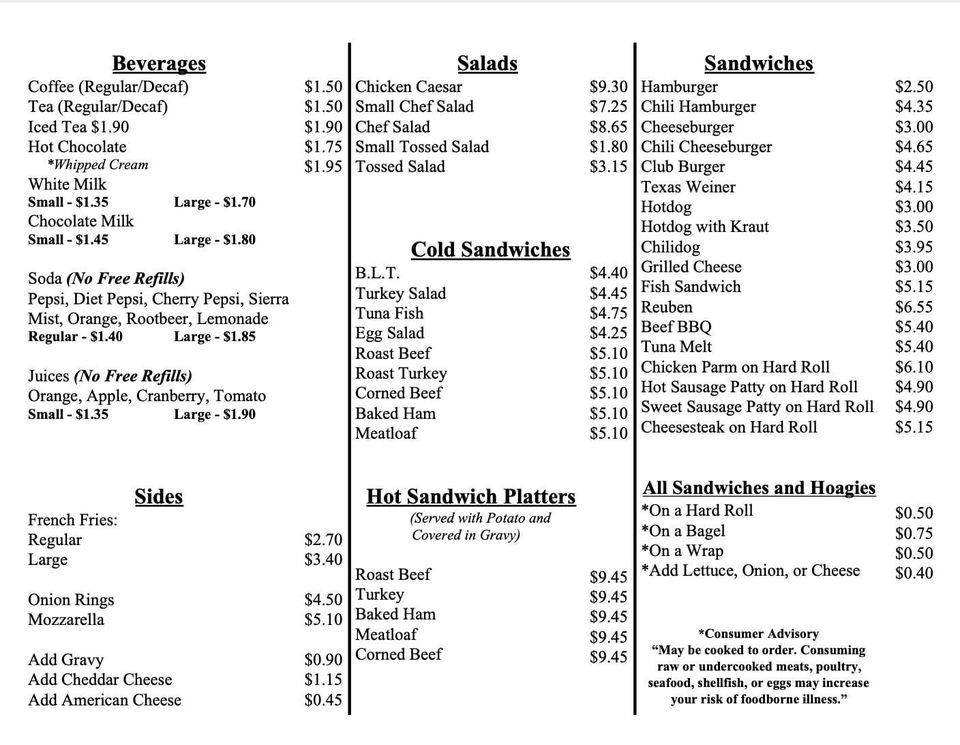 Menu at Wayne's Family Diner restaurant, Jermyn