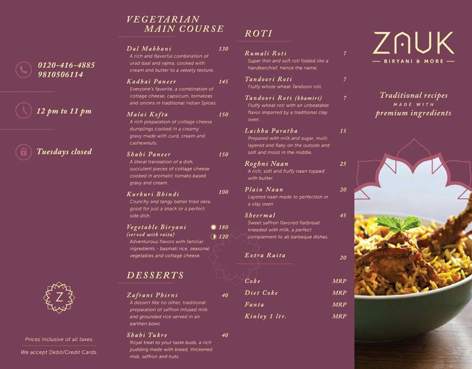 Menu at Zauk Biryani & More, Greater Noida