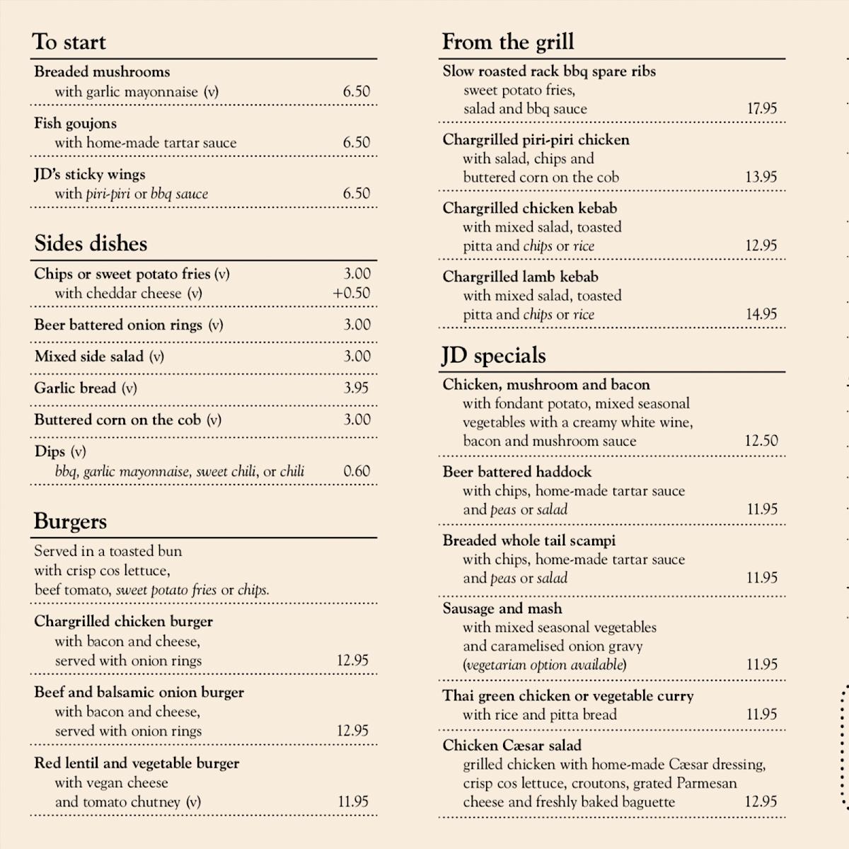 Menu at JD Young Hotel pub & bar, Harleston