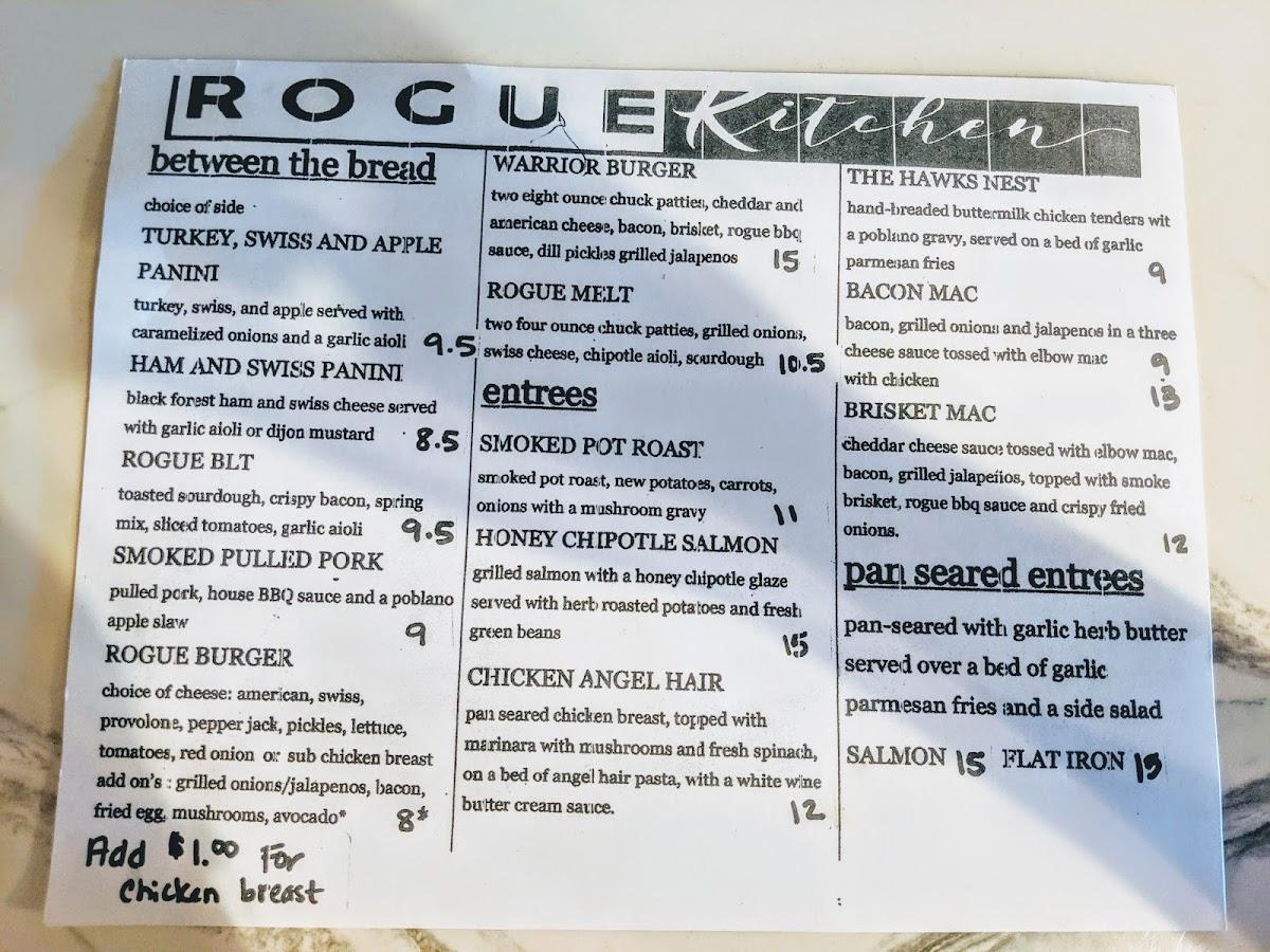 rogue kitchen wall texas menu