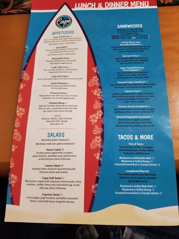 Menu at Cape Grill & Bar, Cape Canaveral