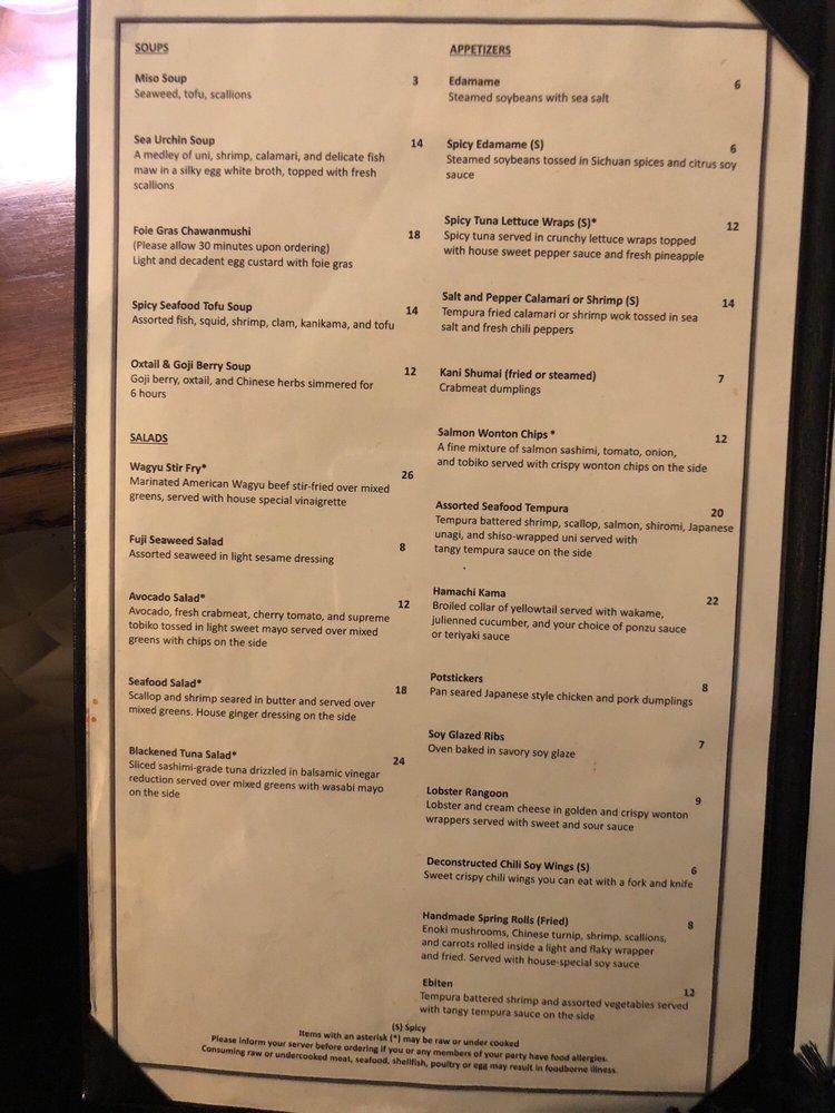 Menu At Fuji At Ink Block Restaurant Boston