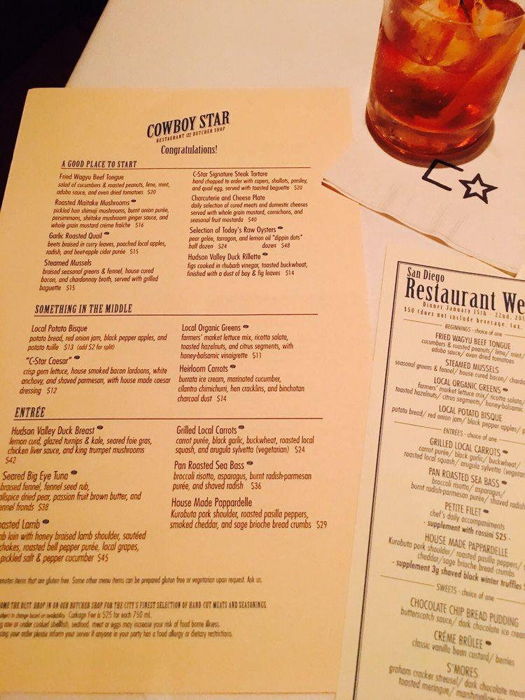 Menu at Cowboy Star Restaurant and Butcher Shop, San Diego