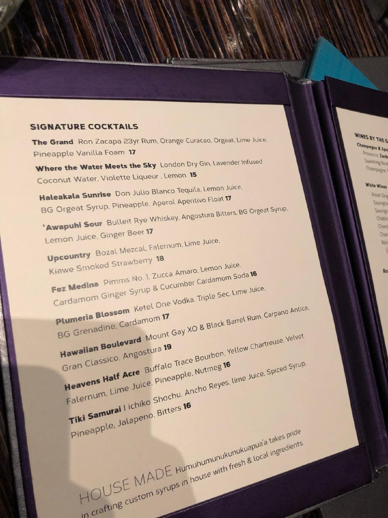 Menu at Humuhumunukunukuapua'a restaurant, WaileaMakena, Wailea Alanui Dr