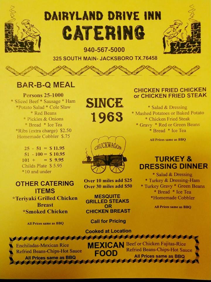 Menu at Dairyland restaurant, Jacksboro