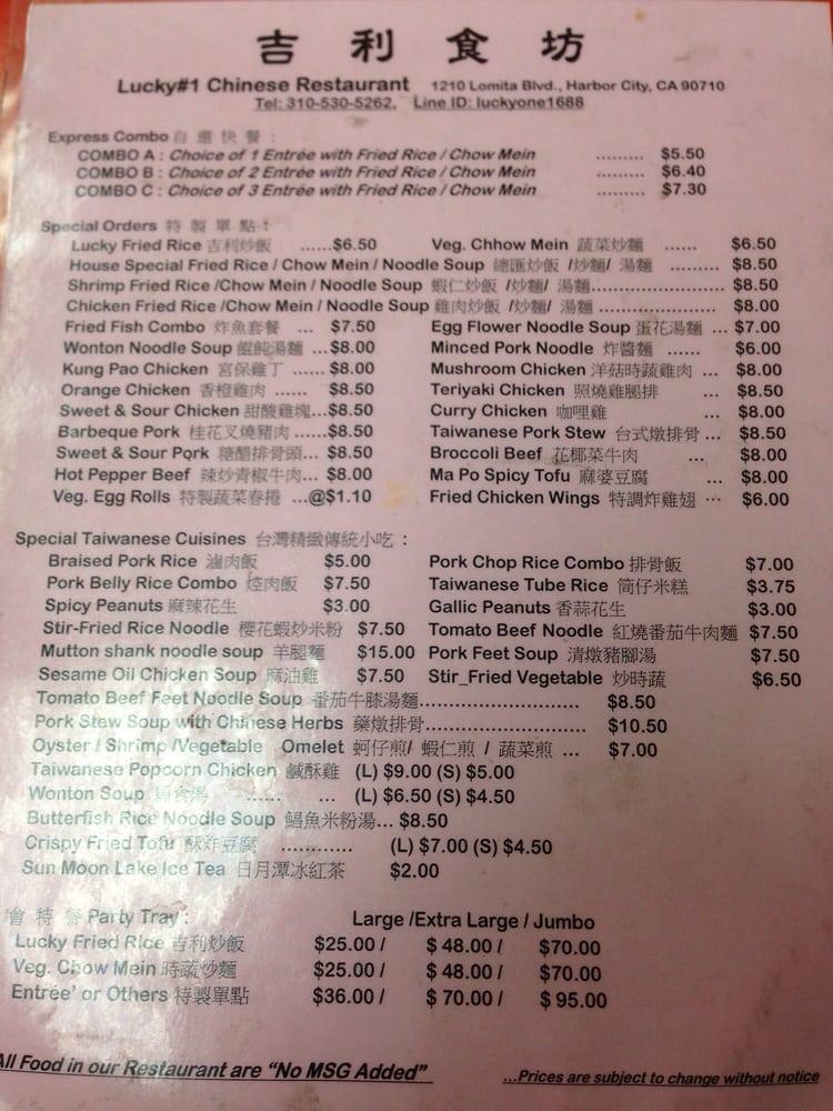 Menu At Lucky Number 1 Chinese Restaurant Lomita