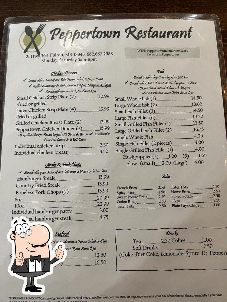 Peppertown Restaurant, 21 MS363 in Fulton Restaurant menu and reviews