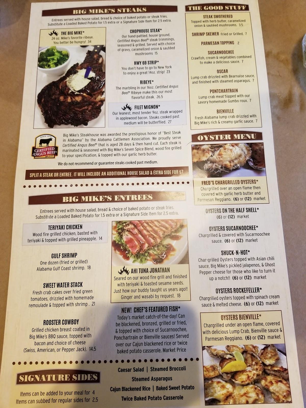 Menu at Big Mike's Steakhouse - Moundville, Moundville