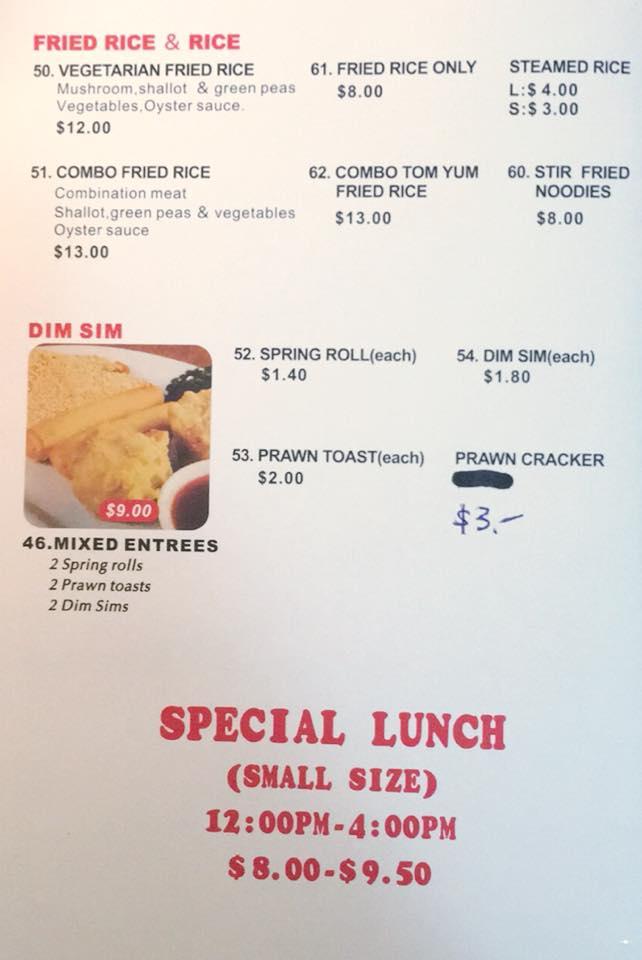 Menu at Jow Noodles restaurant, Caloundra