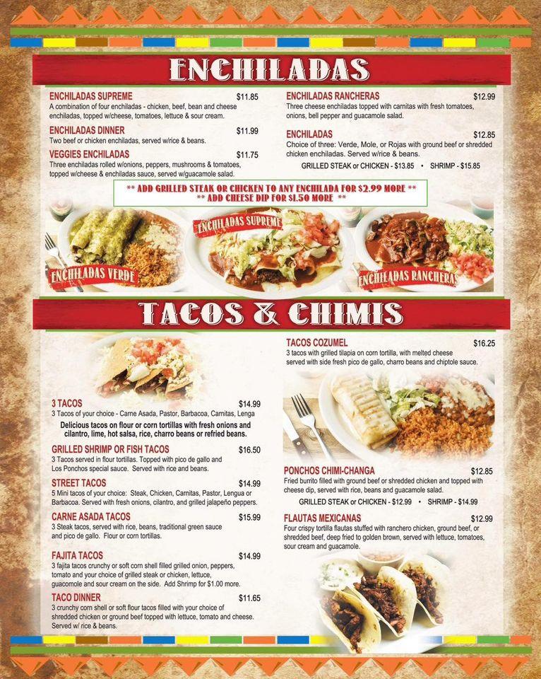 Menu at Los Ponchos Mexican Grill Moss Bluff La restaurant, Moss Bluff ...