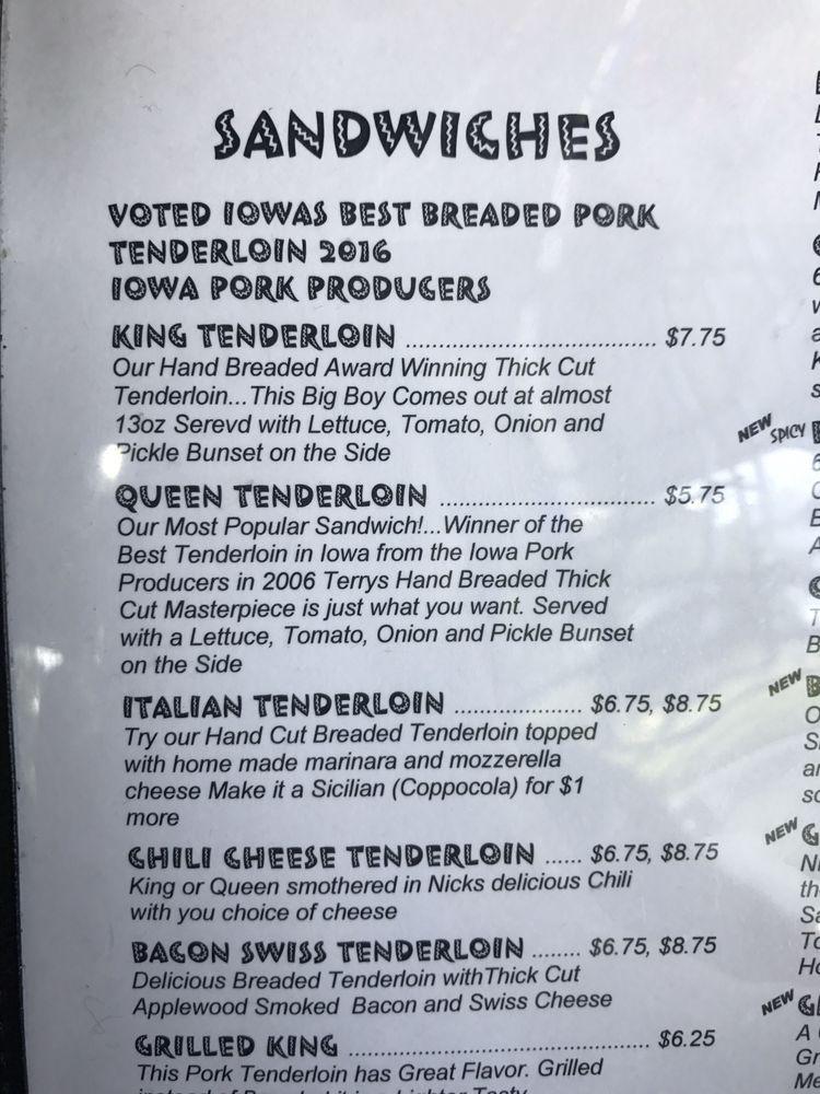 Menu at Nick's restaurant, Des Moines
