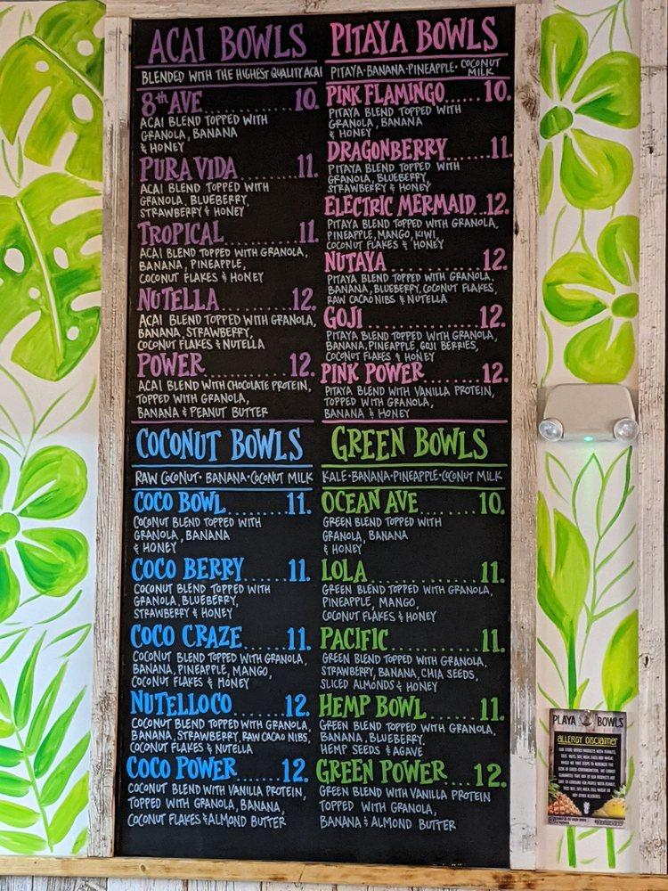 Menu at Playa Bowls pub & bar, Boston, 277 Huntington Ave