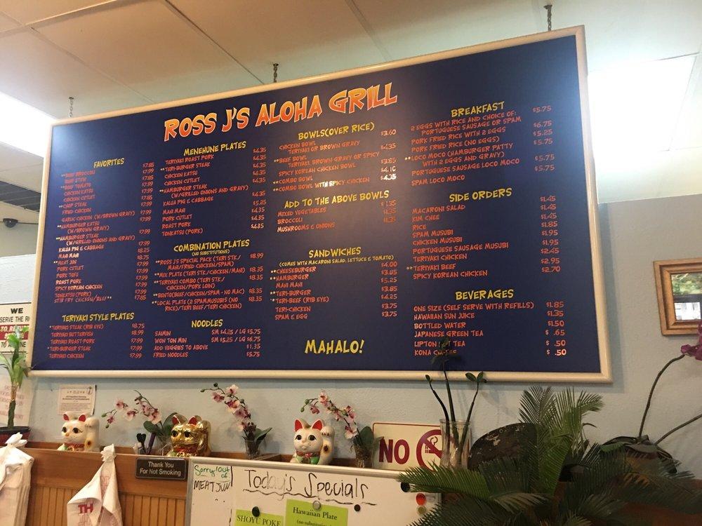 Menu at Ross J's Aloha Grill restaurant, Henderson, Sunset Rd