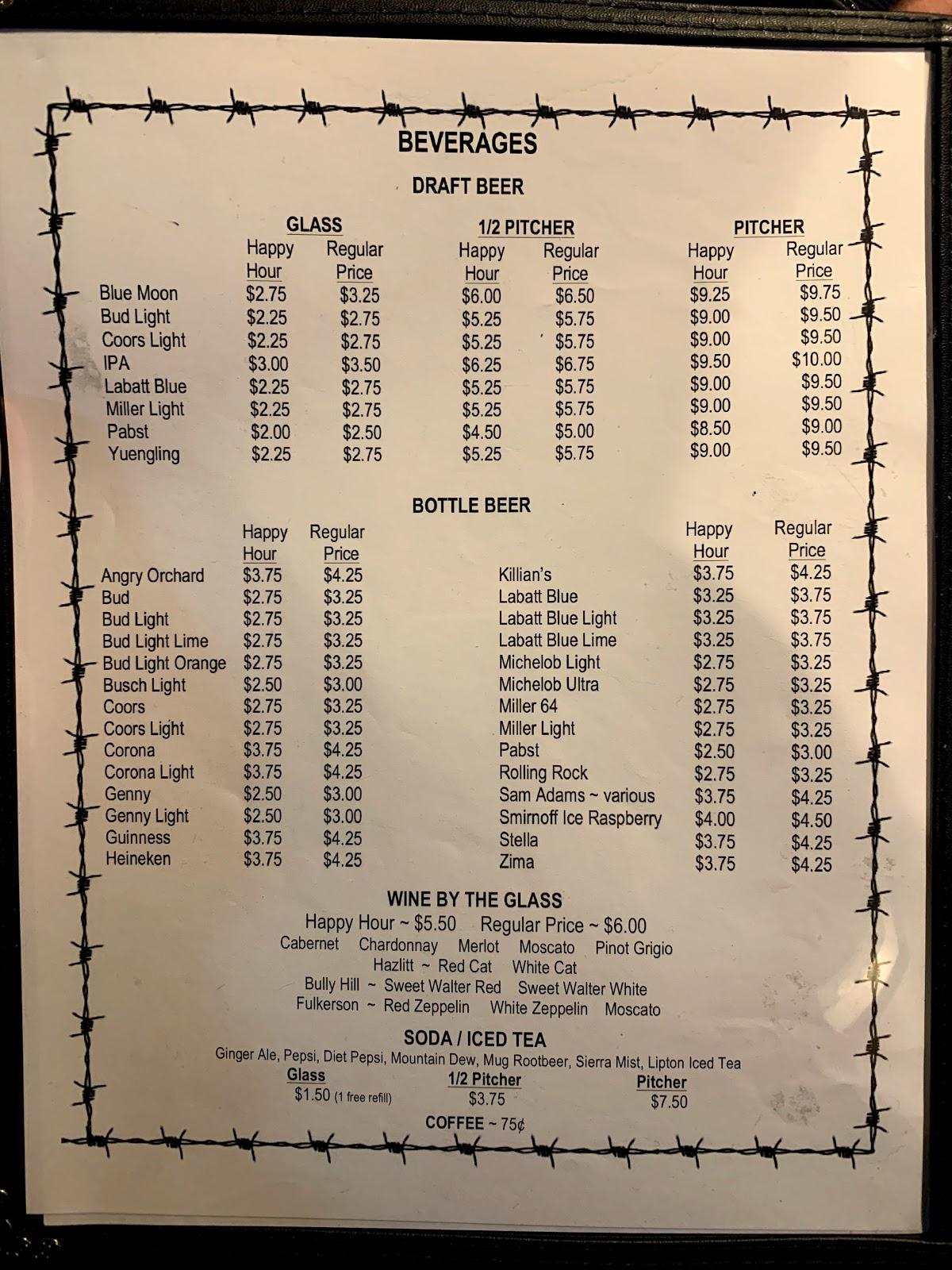 Menu at SitNBull Pub, Painted Post