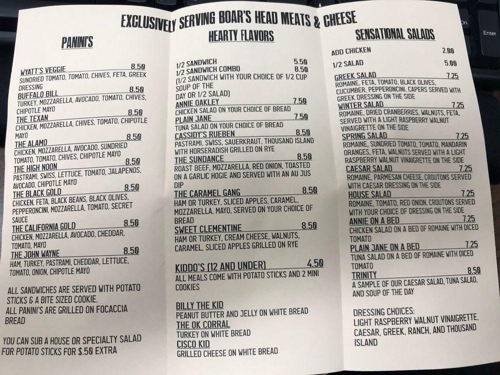 Menu at The Tin Cup cafe, Arlington