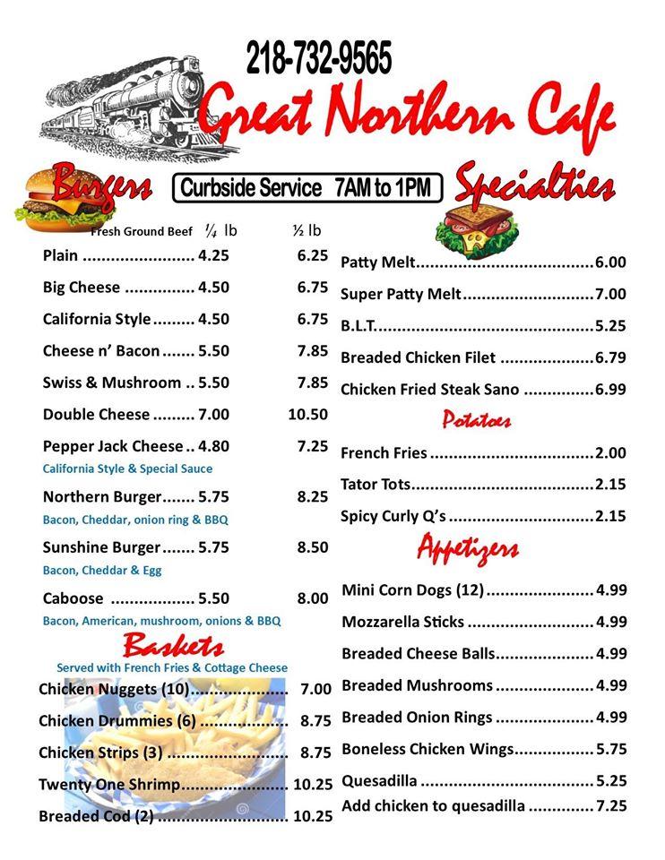 Menu at Great Northern Cafe, Park Rapids