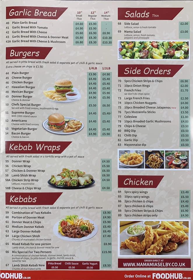Menu at Mama Mia Pizza fast food, Selby