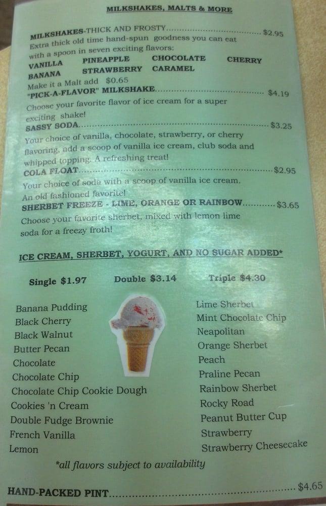 Menu at Mayberry Ice Cream Restaurants, Greensboro, 946 Summit Ave
