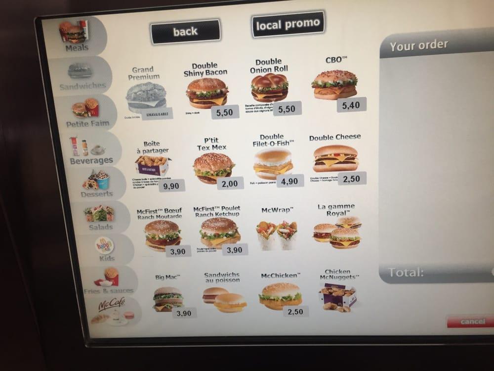 Menu at McDonald's fast food, Paris, Denfert