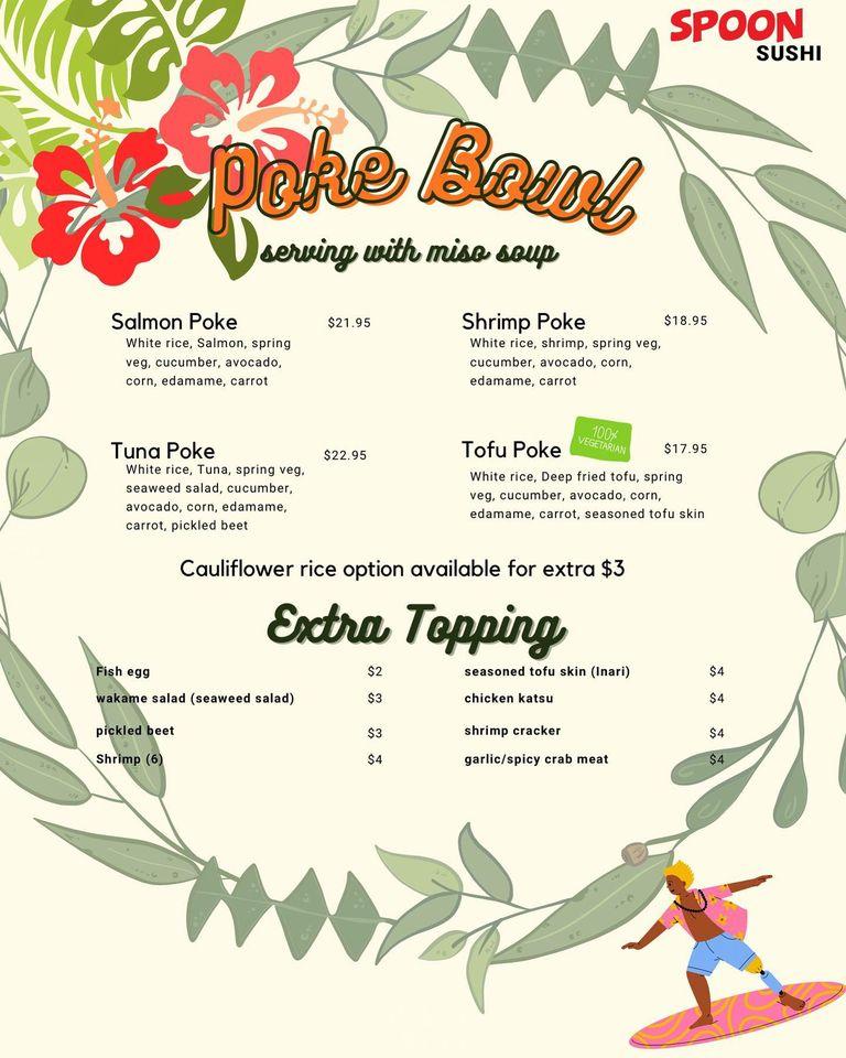 Menu at Spoon Sushi restaurant, Moncton