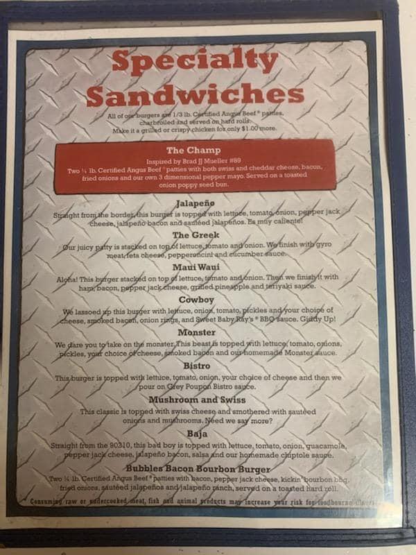 Menu at Greg's Tap pub & bar, Adell