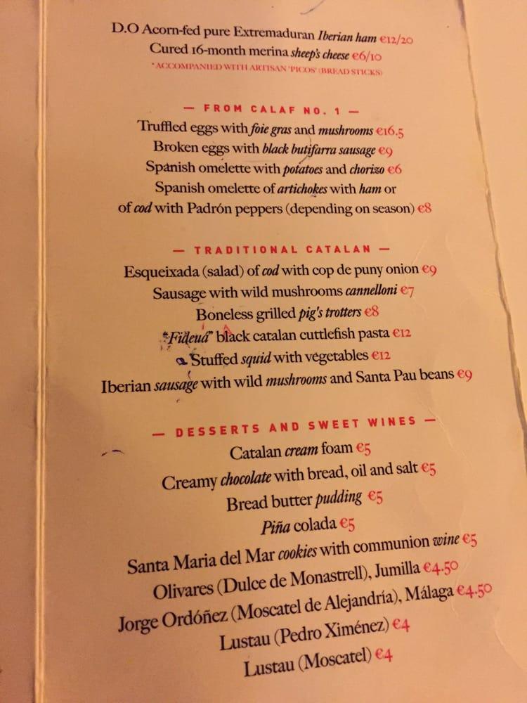 Menu at Tapeo pub & bar, Barcelona