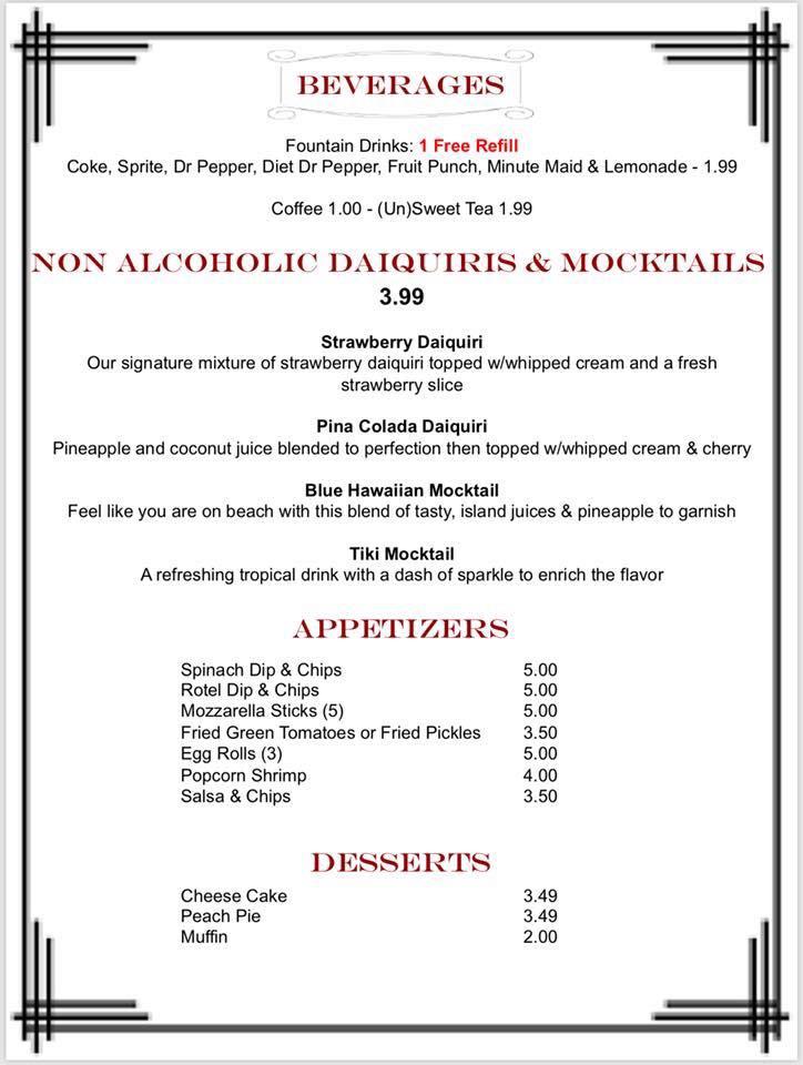 Menu at Kosy Wings & Daquiri Factory pub & bar, Kosciusko
