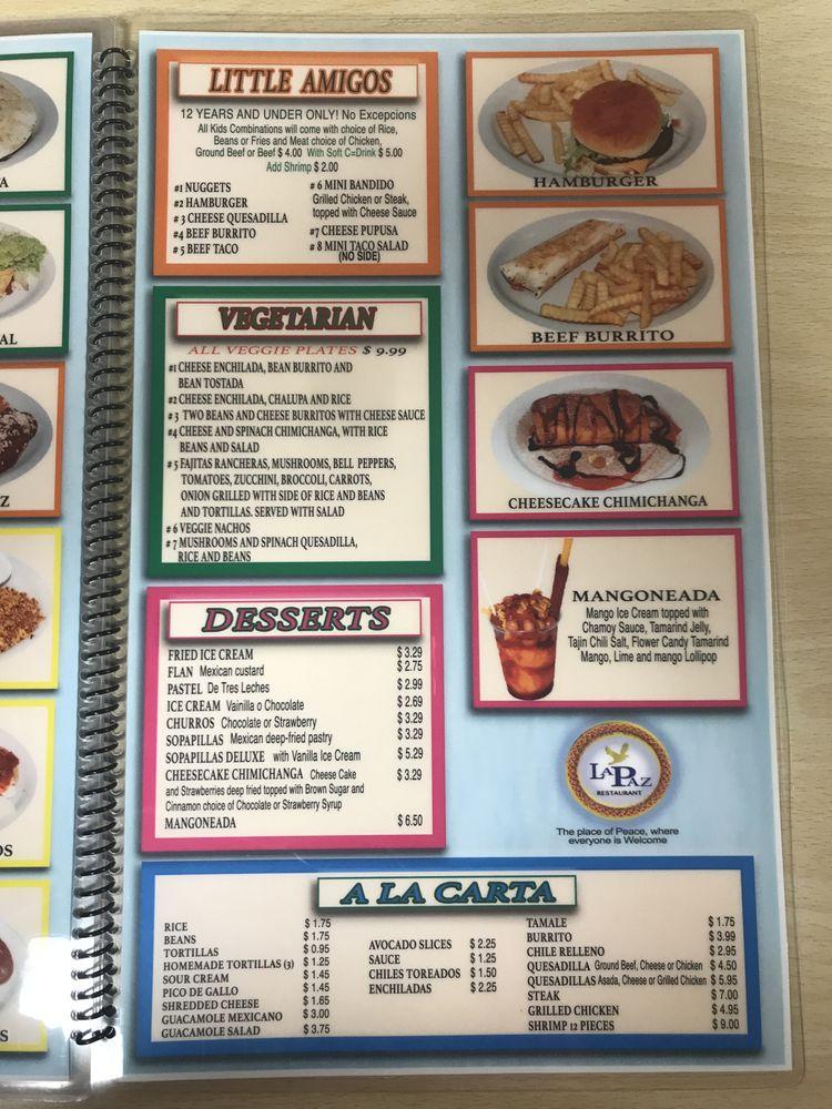 Menu at La Paz Grocery & Restaurant, Marshall