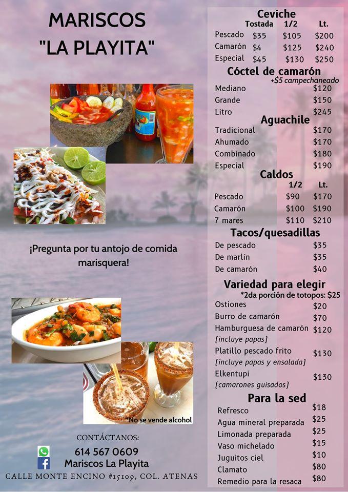 Menu at Mariscos La Playita Chihuahua restaurant, Chihuahua