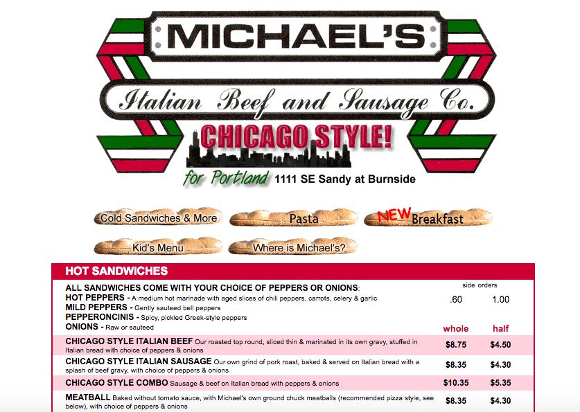 Menu At Michael S Italian Beef Sausage Co Restaurant Portland   R5f1 Menu Michaels Italian Beef And Sausage Co 