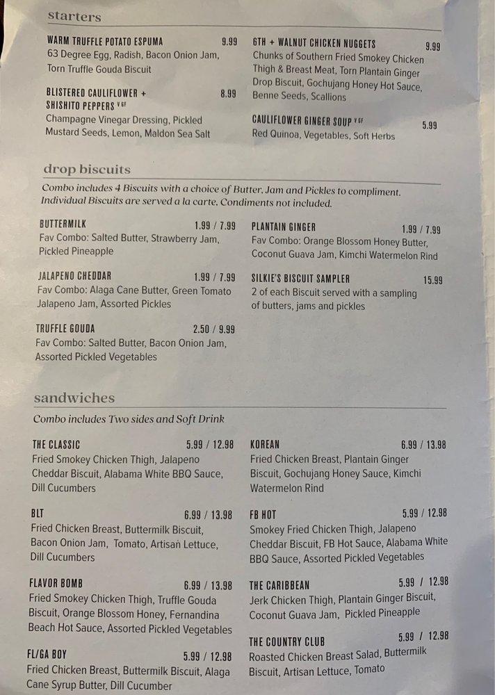 Menu at Silkie's Chicken and Champagne Bar, Jacksonville