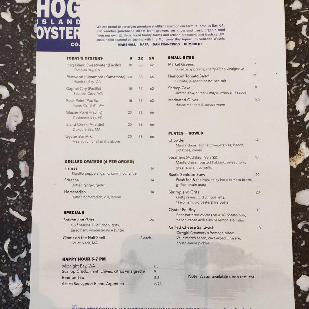 Menu at Hog Island Oyster Co restaurant, Napa