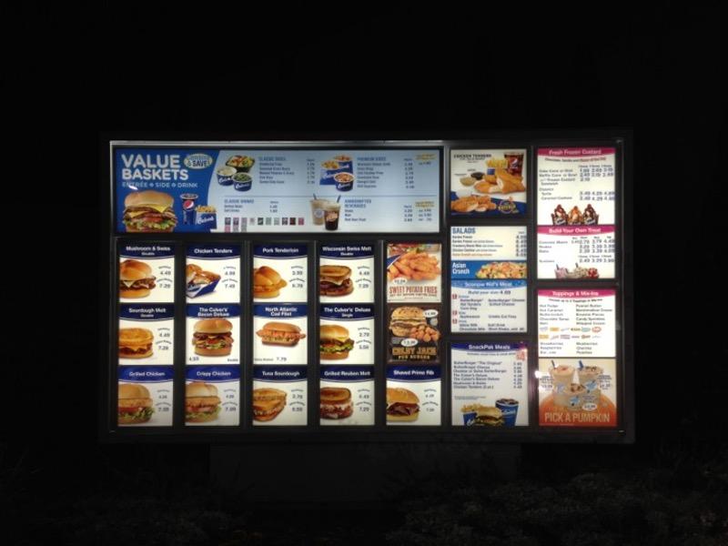 Menu at Culver’s fast food, Greenfield