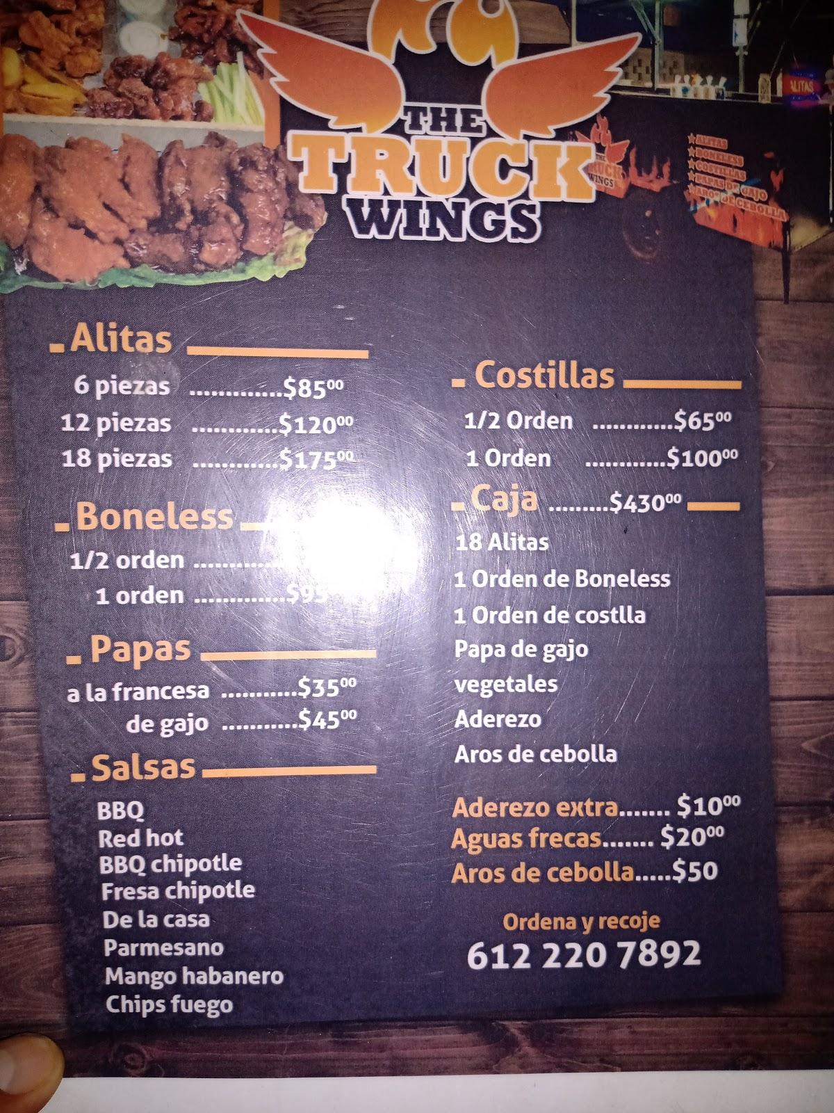 Menu at Truck Wings restaurant, La Paz
