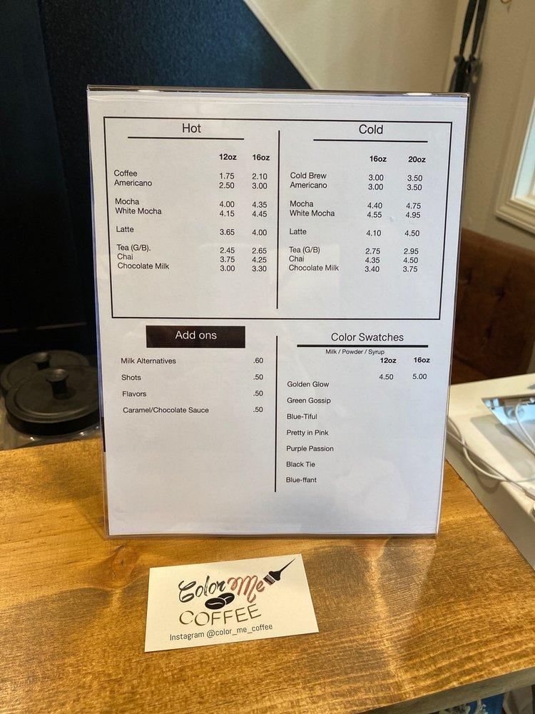 Menu at Color Me Coffee, Stockton